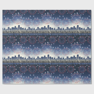Fireworks Over City—United States 250 Celebration Wrapping Paper