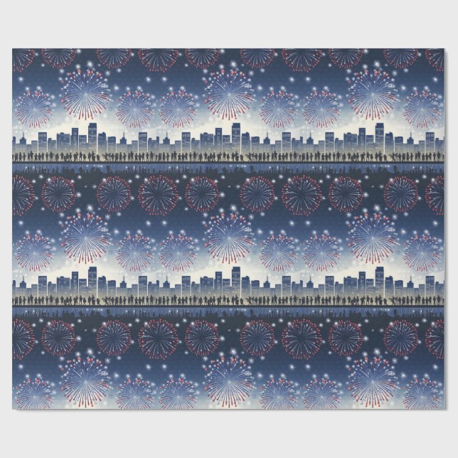 Fireworks Over City—United States 250 Celebration Wrapping Paper (Flat)