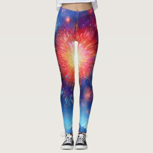 Fireworks Over Mountains and Forest. Leggings