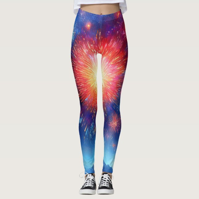 Fireworks Over Mountains and Forest. Leggings (Front)