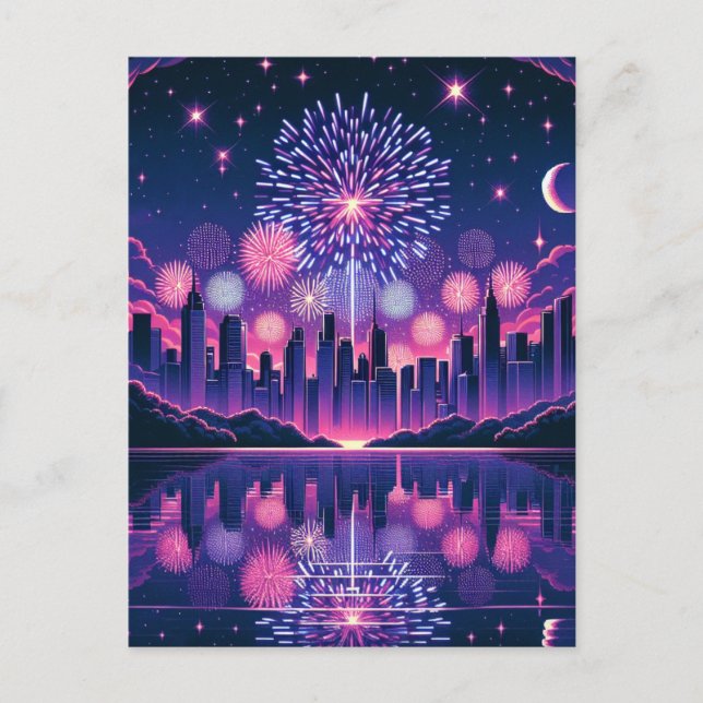 Fireworks over the City Skyline | Fourth of July Postcard (Front)