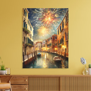 Fireworks over Venice Canvas Wall Art