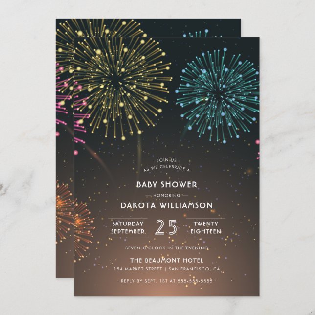 Fireworks Party | Modern Typography Baby Shower Invitation (Front/Back)