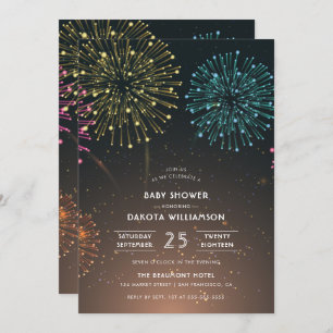 Fireworks Party Modern Typography Baby Shower Invitation