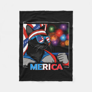 Fireworks Patriotic Black Cat Fleece Blanket
