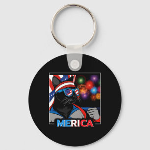 Fireworks Patriotic Black Cat Key Ring