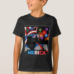 Fireworks Patriotic Black Cat T-Shirt