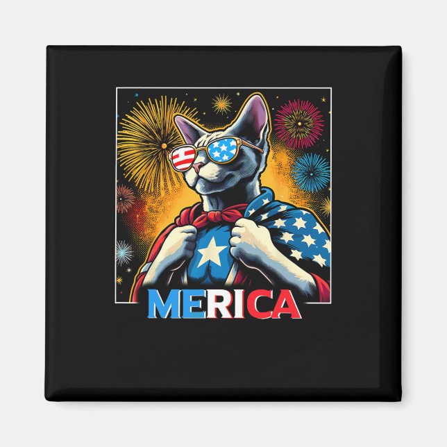 Fireworks Patriotic Devon Rex Cat Merica  Magnet (Front)