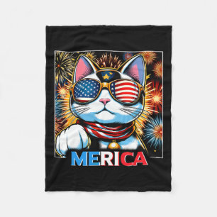Fireworks Patriotic Maneki Neko Cat Merica Fleece Blanket