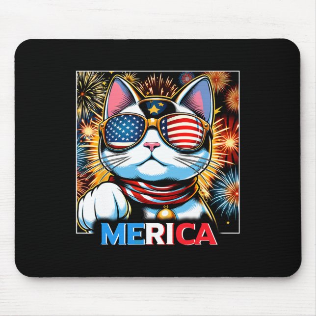Fireworks Patriotic Maneki Neko Cat Merica  Mouse Mat (Front)