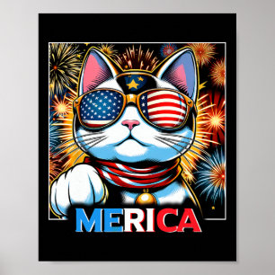 Fireworks Patriotic Maneki Neko Cat Merica  Poster