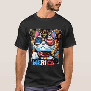 Fireworks Patriotic Maneki Neko Cat Merica  T-Shirt