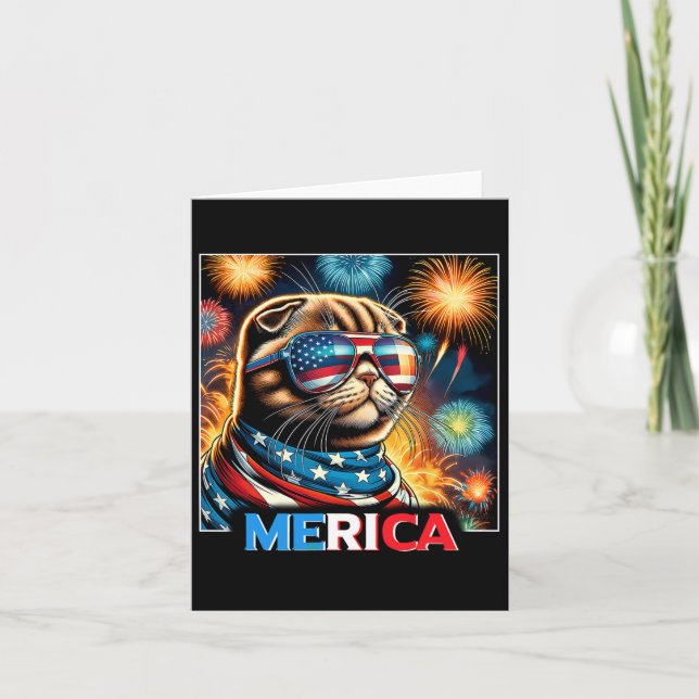Fireworks Patriotic Scottish Fold Cat Merica  Card (Front)