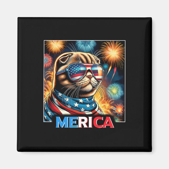 Fireworks Patriotic Scottish Fold Cat Merica  Magnet (Front)