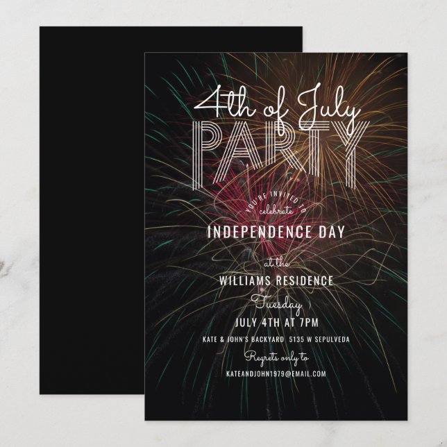 Fireworks Photo Outdoor Barbecue 4th of July Party Invitation (Front/Back)