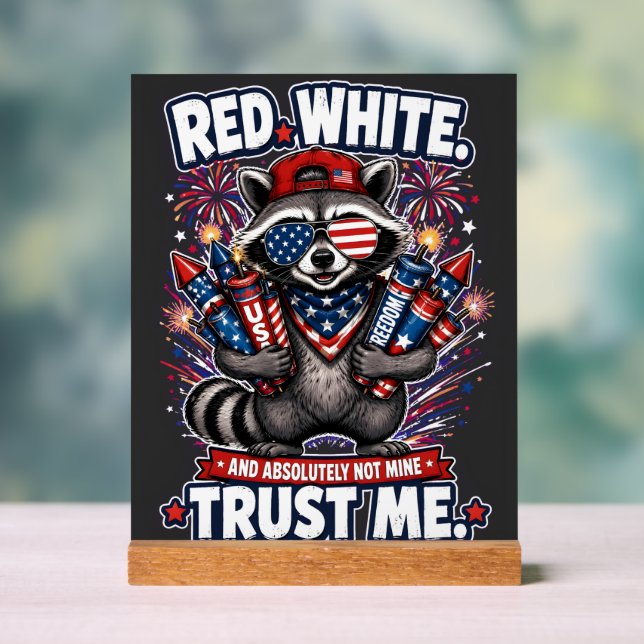 Fireworks Racoon 4th of July Acrylic Sign (Neutral)