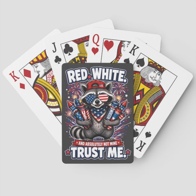 Fireworks Racoon 4th of July Playing Cards (Back)