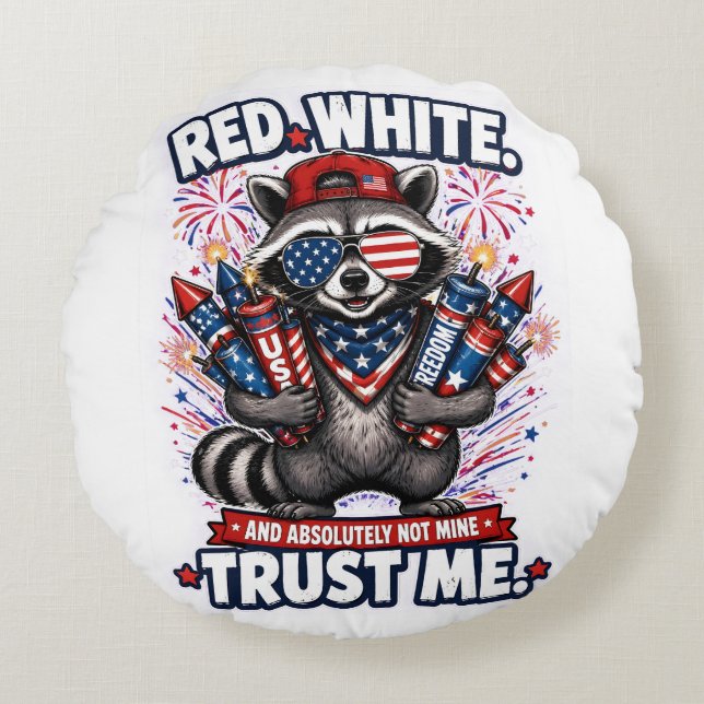 Fireworks Racoon 4th of July Round Pillow (Front)