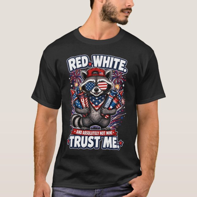 Fireworks Racoon 4th of July T-shirt (Front)