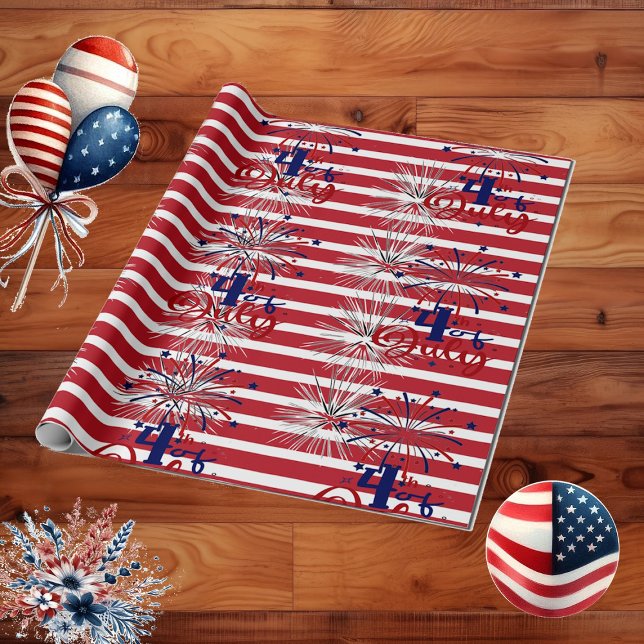 Fireworks Red Stripes 4th Of July Independence Day Wrapping Paper (Fireworks Red Stripes 4th Of July Independence Day Wrapping Paper)