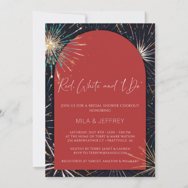 Fireworks Red, White and I DO Bridal Shower Invitation (Front)