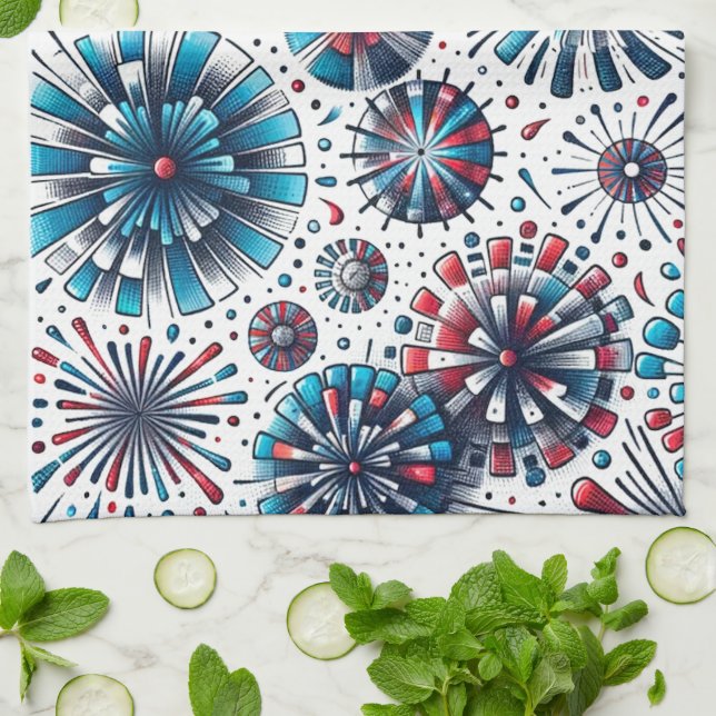 Fireworks Red White & Blue Kitchen Towel (Folded)
