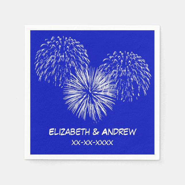 Fireworks, Royal Blue Background, Name Monogram Napkin (Front)