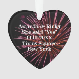 Fireworks She Said Yes Heart Shaped Photo Ornament