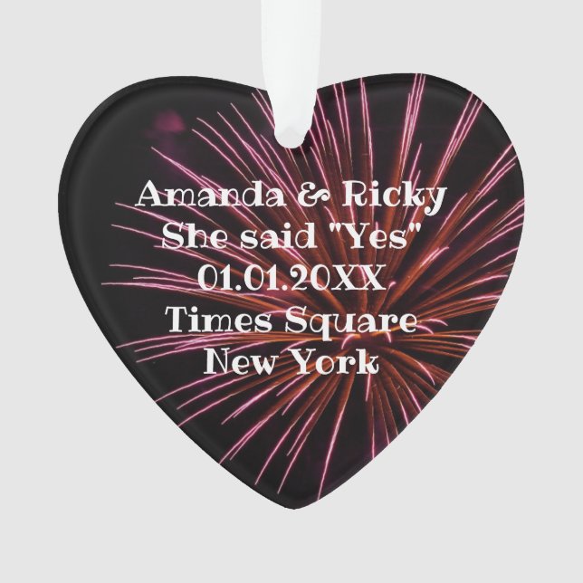 Fireworks She Said Yes Heart Shaped Photo Ornament (Front)