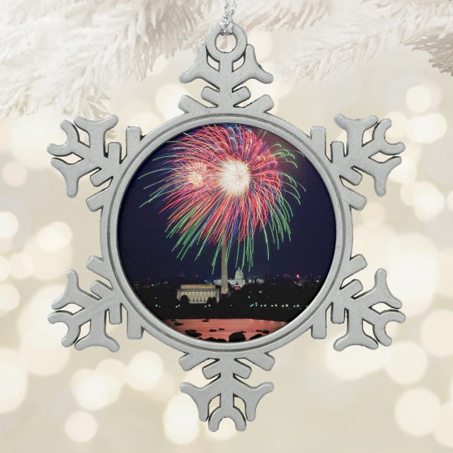 Fireworks Snowflake Pewter Christmas Ornament (Fireworks Snowflake Pewter Christmas Ornament)