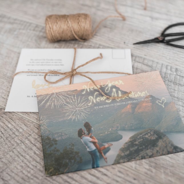 Fireworks & Sparklers | New Year Photo Engagement  Announcement Postcard (Creator Uploaded)