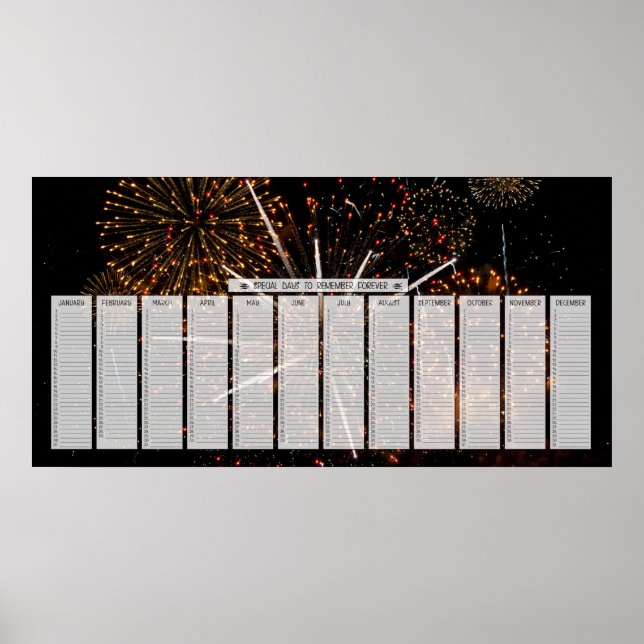 Fireworks Special Days to Remember Calendar Poster (Front)