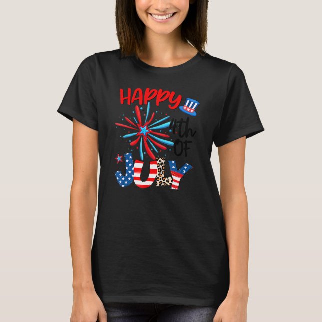 Fireworks Star Leopard Firework American Happy 4th T-Shirt (Front)