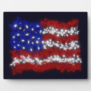 Fireworks Stars and Stripes American Flag Plaque