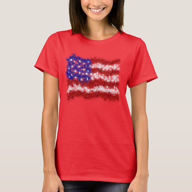 Fireworks Stars and Stripes American Flag T-Shirt (Front)