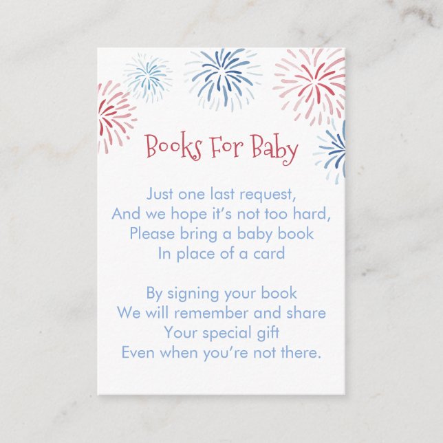 Fireworks Stars and Stripes Books For Baby Shower  Enclosure Card (Front)