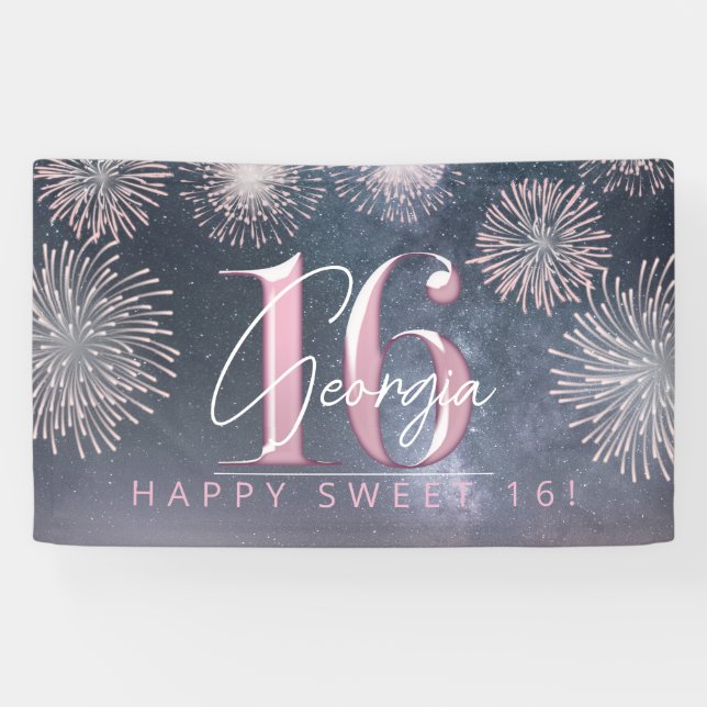 Fireworks Sweet 16 Midnight Blush ID984 Banner (Horizontal)