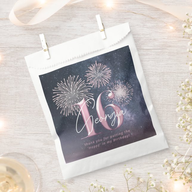 Fireworks Sweet 16 Midnight Blush ID984 Favour Bags (Clipped)