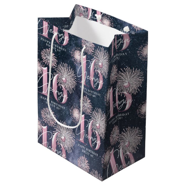 Fireworks Sweet 16 Midnight Blush ID984 Medium Gift Bag (Front Angled)