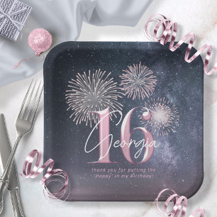 Fireworks Sweet 16 Midnight Blush ID984 Paper Plate