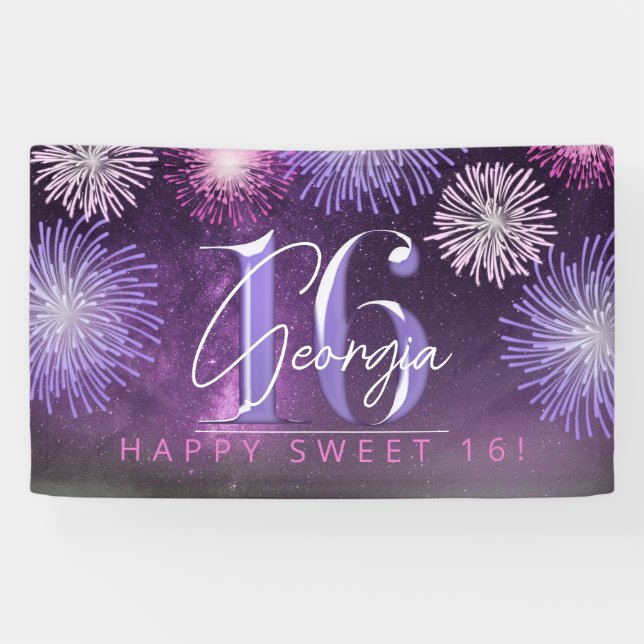 Fireworks Sweet 16 Purple ID984 Banner (Horizontal)