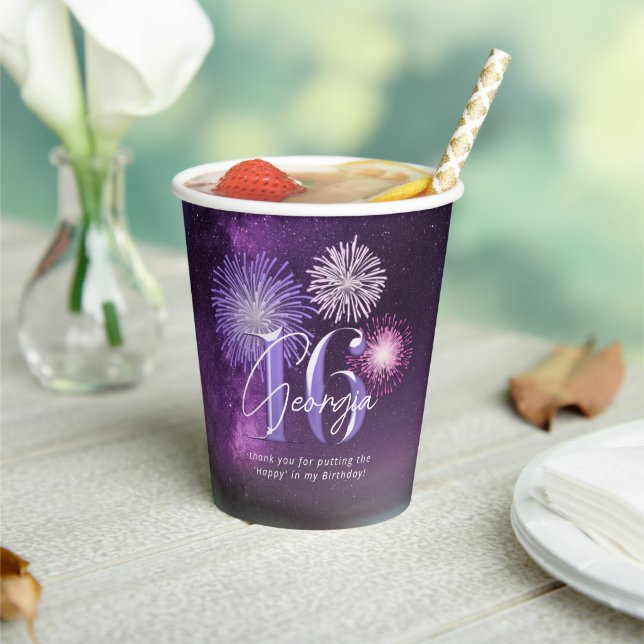 Fireworks Sweet 16 Purple ID984 Paper Cups (Insitu)