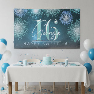 Fireworks Sweet 16 Teal ID984 Banner