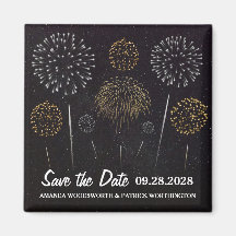 Fireworks Themed Black Gold Save The Date Magnet