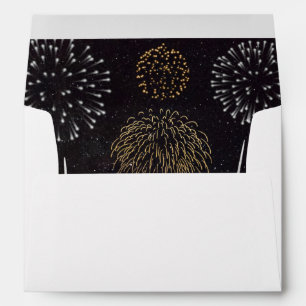 Fireworks Themed Black Gold Silver Wedding Envelope