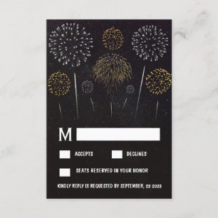 Fireworks Themed Black Gold Wedding RSVP Cards