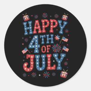 Fireworks Us Patriotic American Pride Happy 4th Of Classic Round Sticker