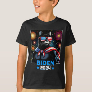 Fireworks Us President Biden 2024 Black Cat T-Shirt