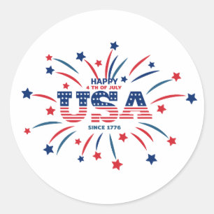 Fireworks USA Patriotic Red White Blue Classic Round Sticker