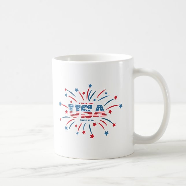 Fireworks USA Patriotic Red White Blue Coffee Mug (Right)